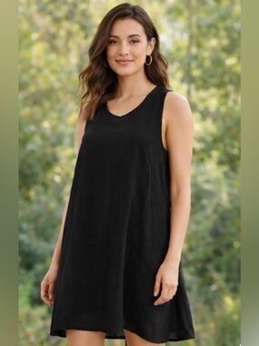 Bryn Walker Gauzy Sleeveless Shift Dress M Black